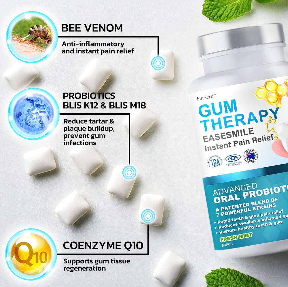 Furzero™ EaseSmile Gums Therapy & Pain Relief Probiotics Bee Venom Chicles 60PCS